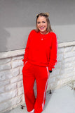 Fiery Red Varsity Striped Detailed Two Piece Set