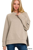 Zenana Scuba Round Neck Pullover with Side Slits
