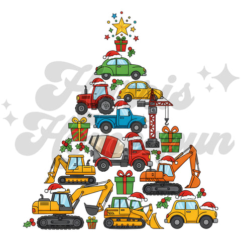 Construction Truck Christmas Tree DTF Print