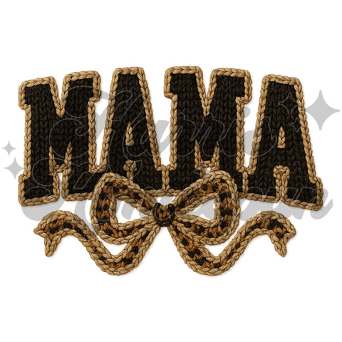 Mama Leopard Bow Faux Yarn DTF Print