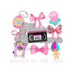 Raised in the 90's Toys Bows DTF Print