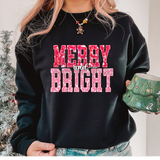 Merry and Bright Pink Faux Glitter DTF Print