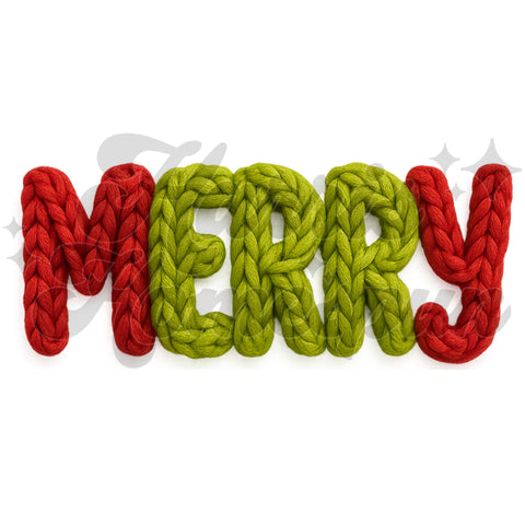 Red and Green MERRY Faux Yarn DTF Print