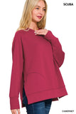 Zenana Scuba Round Neck Pullover with Side Slits