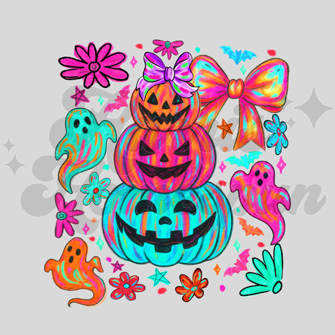 Neon Stack of Pumpkins DTF Print