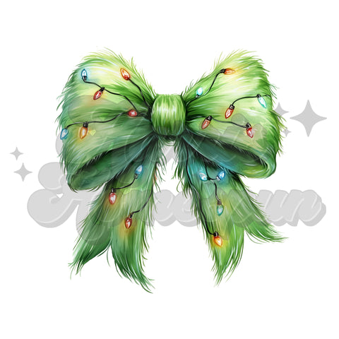 Fuzzy Green Christmas Bow DTF Print