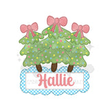 Faux Embroidery Trees With Pink Bows on Top DTF Print with name option