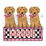 Three Golden Pups with Name Plate DTF Print