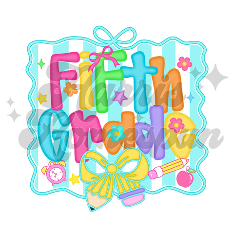 Mint Striped Bow Fifth Grade DTF Print