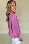 Pink Notched Neck Drop Shoulder Sweatshirt