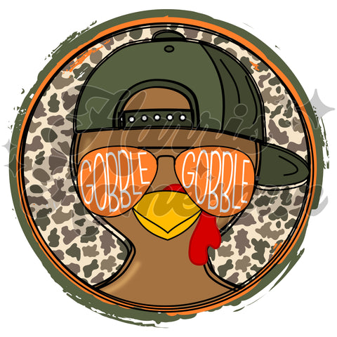 Camo Gobble Turkey with Hat DTF Print