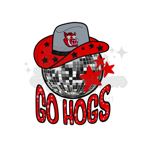 GO HOGS Disco Ball with Hat DTF Print