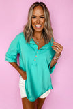 Mint Green 1/2 Sleeve Oversized Button Henley Top