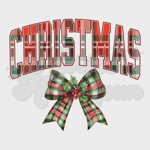 Plaid Christmas with Bow DTF Print