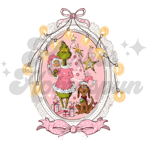 Pink Frame Green Guy and Friends DTF Print