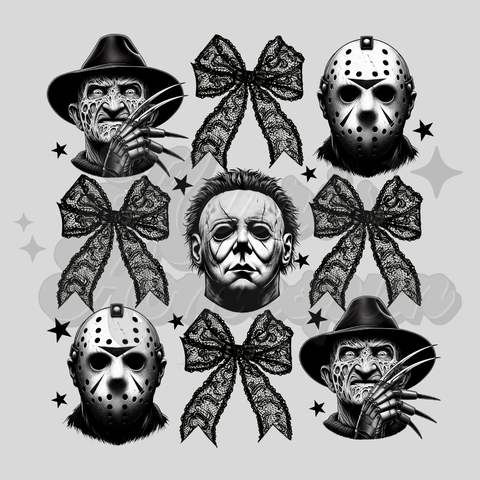 Scary Movie Characters with Bows DTF Print