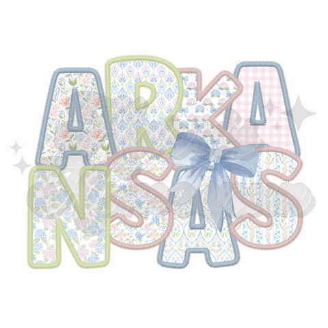 Arkansas Pastel Faux Embroidery DTF Print