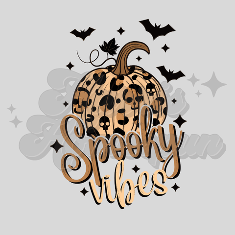 Spooky Vibes Leopard Pumpkin DTF Print