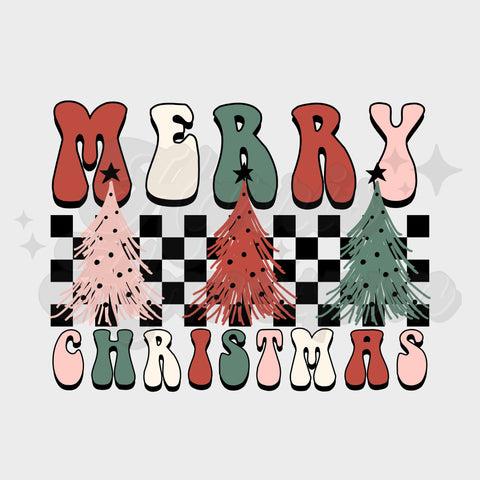 Merry Christmas Trees Checkered DTF Print