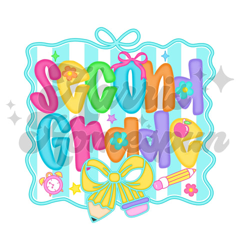 Mint Striped Bow Second Grade DTF Print