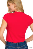 Zenana Red Cotton Lettuce Trim Cropped Tee