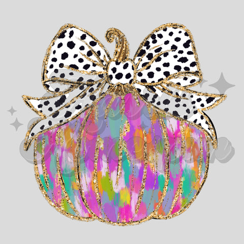 Pumpkin Colorful Spotted Bow DTF Print