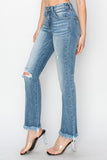Risen High Rise Crop Bootcut Frayed Jeans
