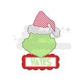 Faux Embroidery Red Hat Grinch DTF Print with name option