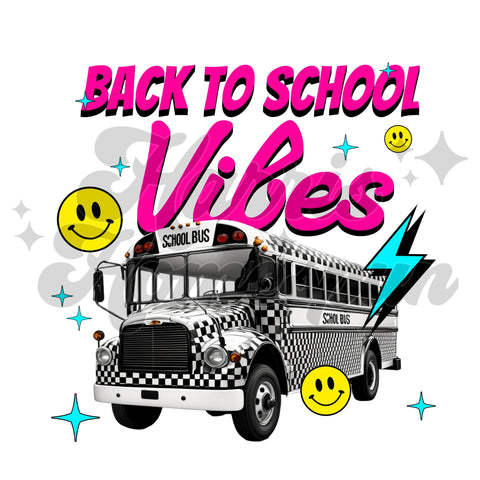 Back to School Vibes Checkered Bus DTF Print