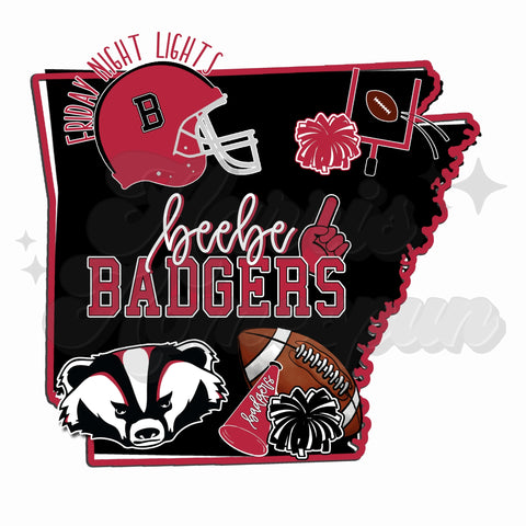 Beebe Badgers State of AR Shape DTF Print