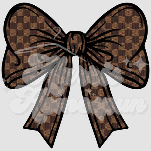 Brown Checkered Bow DTF Print