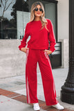 Fiery Red Varsity Striped Detailed Two Piece Set