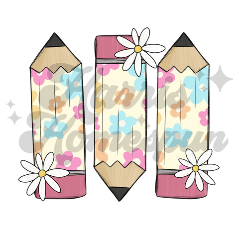 Pastel Flower Pencils DTF Print