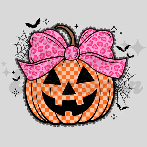 Orange Checkered Pumpkin with Bow DTF Print