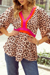 Leopard Bright Waistband 1/2 Sleeve Top