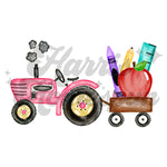 Pink Tractor Pulling School Supplies DTF Print