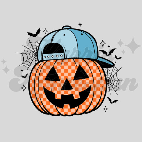 Orange Checkered Pumpkin with Hat DTF Print