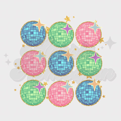 Blue Green Pink Disco Balls DTF Print