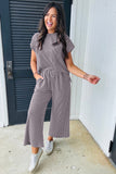 Smoke Corded Knit Short Sleeve T-Shirt and Wide Leg Pant Set