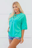 Mint Green 1/2 Sleeve Oversized Button Henley Top