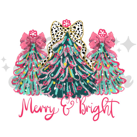 Merry & Bright Tree Pink DTF Print