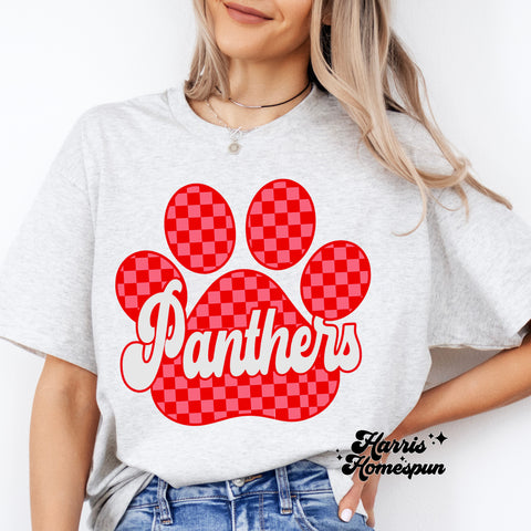Red on Red Checkered Paw Panthers Completed Top