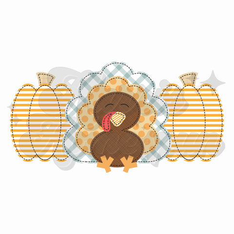 Faux Embroidery Turkey and Pumpkins DTF Print