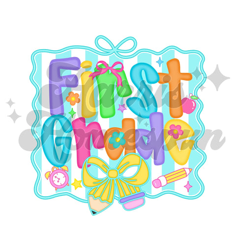Mint Striped Bow First Grade DTF Print