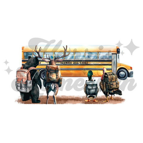 Animals Getting on the Bus DTF Print