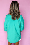 Mint Green 1/2 Sleeve Oversized Button Henley Top