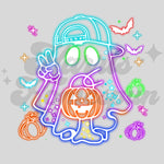 Neon Ghost with Hat DTF Print