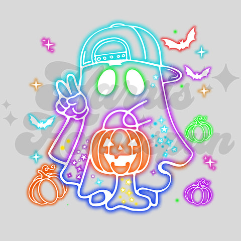 Neon Ghost with Hat DTF Print