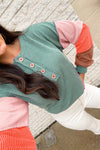 Multicolor Button Ribbed Top