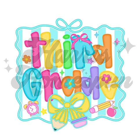 Mint Striped Bow Third Grade DTF Print